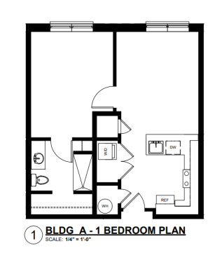 a floor plan for a one bedroom apartment at The  Campbell